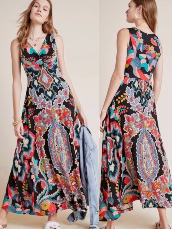 Maeve Dresses & Skirts - Anthropologie MAEVE "Camilla" Maxi Dress in Black Floral, sz LARGE